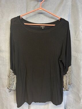 Storm Black Long Sleeve Top with Striped Ruffle Sleeves